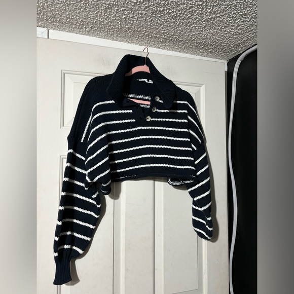 Striped Navy and White Women's Sweater - Picture 1 of 5